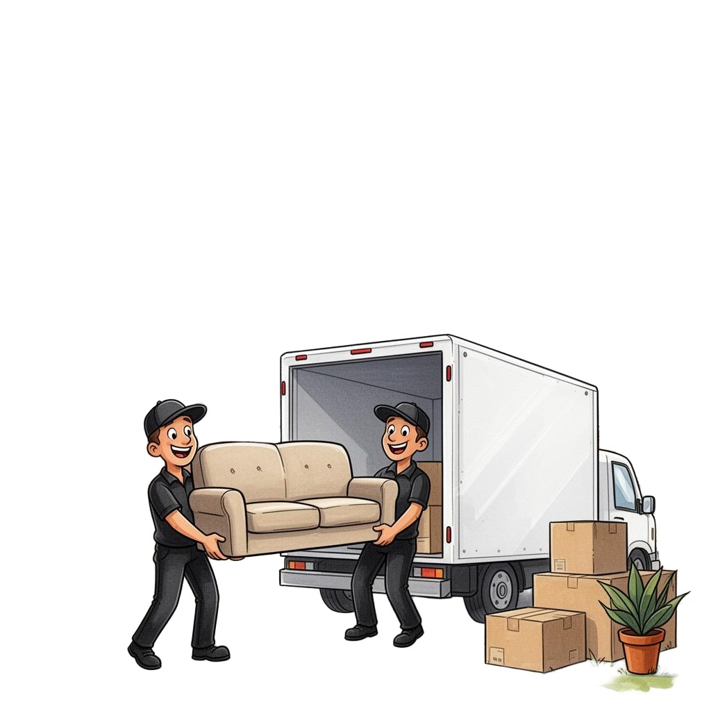 BBoSS movers carrying a sofa into a moving truck